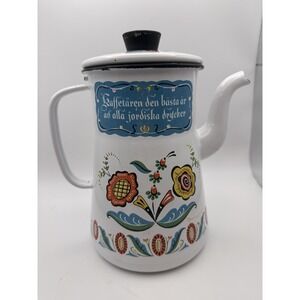 Vintage Scandinavian Coffee Pot Swedish Berrgren Enamelware  Percolator D8